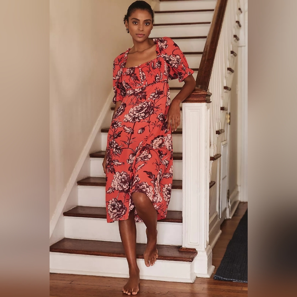 Anthropologie Puff-Sleeve Smocked Dress